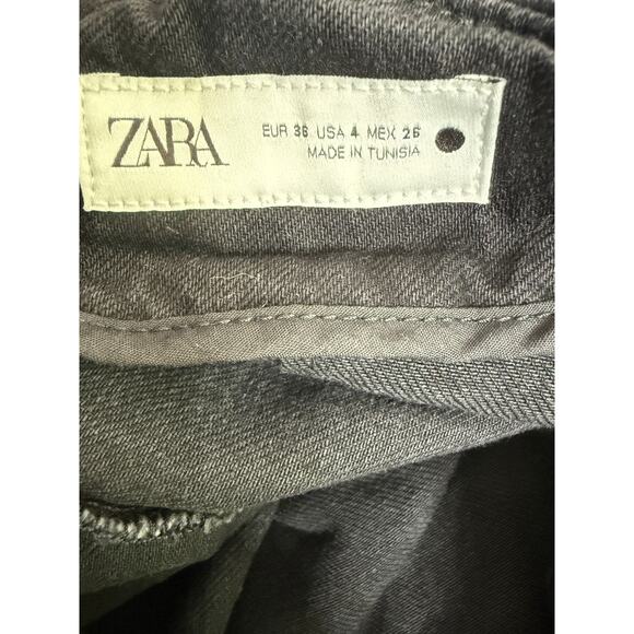 ZARA Mid Rise Wide Flare Leg Full Length Boot Cut Jean 100% Cotton 4 Black #4117 - Picture 8 of 15